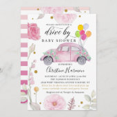赤エレガントちゃんシャワーパレードピンクフローラ 招待状 (正面/裏面)