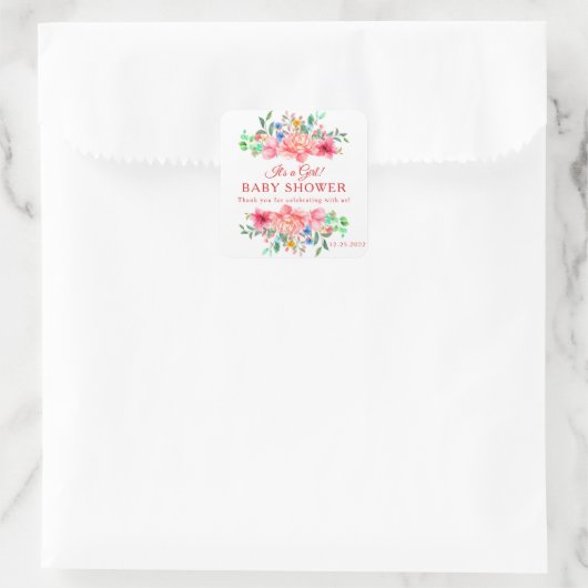 赤エレガントちゃんシャワーピンクのバラの花 スクエアシール (バッグ)