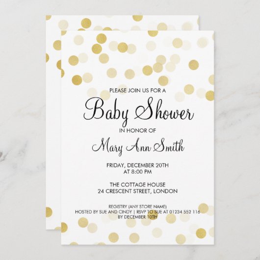 赤エレガントちゃんシャワーフェイク金箔グリッターライト 招待状 (正面/裏面)