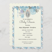 赤エレガントちゃんシャワーブルーフローラ宗教  招待状 (正面/裏面)