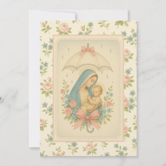 赤エレガントちゃんシャワーブルーフローラ宗教 招待状 (正面)