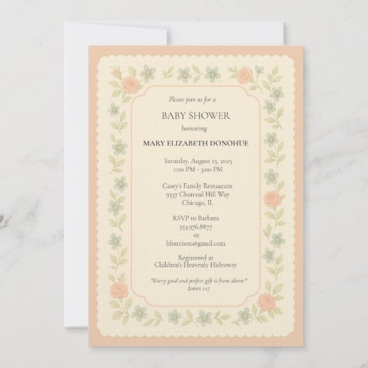 赤エレガントちゃんシャワーブルーフローラ宗教 招待状 (裏面)