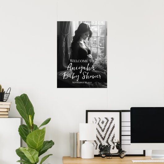 赤エレガントちゃんシャワー写真歓迎サイン ポスター (ホームオフィス)
