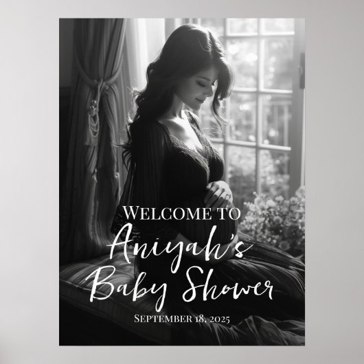 赤エレガントちゃんシャワー写真歓迎サイン ポスター (正面)