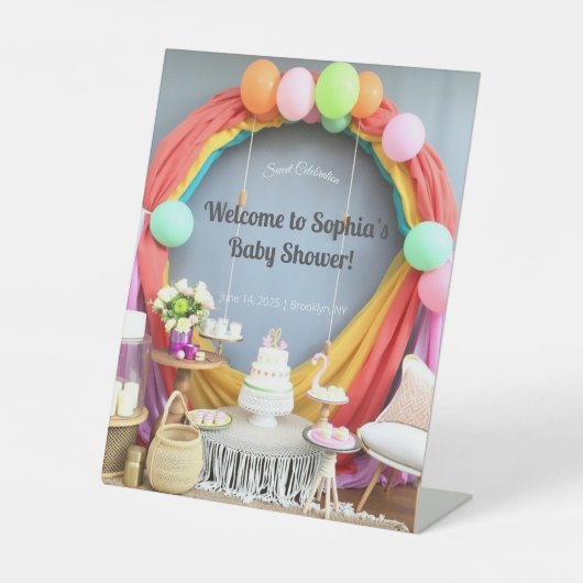 赤エレガントちゃんシャワー台座標識 | フローラと金ゴールド 台座サイン (正面)