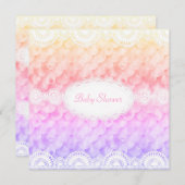 赤エレガントちゃんシャワー招待状レインボーマーメイド新規 招待状 (正面/裏面)