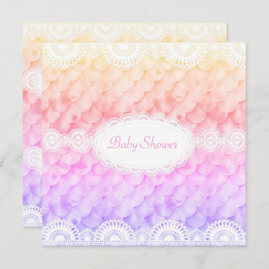 赤エレガントちゃんシャワー招待状レインボーマーメイド新規 招待状 (正面/裏面)