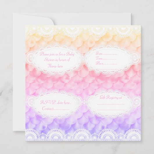 赤エレガントちゃんシャワー招待状レインボーマーメイド新規 招待状 (裏面)