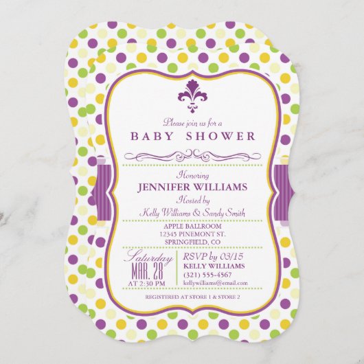 赤エレガントちゃんシャワー招待状；紫のフルーアデリス 招待状 (正面/裏面)