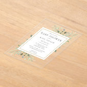 赤エレガントちゃんシャワー散水水色の緑 アクリル招待状 (レイダウン)