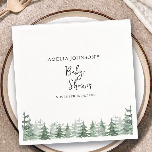 赤エレガントちゃんシャワー水色松の木の冬 スタンダードカクテルナプキン