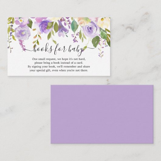 赤エレガントちゃんシャワー用の紫のフローラガールブック エンクロージャーカード (正面/裏面)