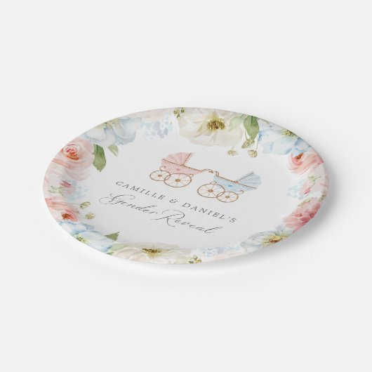 赤エレガントちゃんシャワー青とピンク ペーパープレート (アングル)