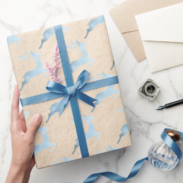 赤エレガントちゃんブルーのクリスマスのトナカイ模様 ラッピングペーパー