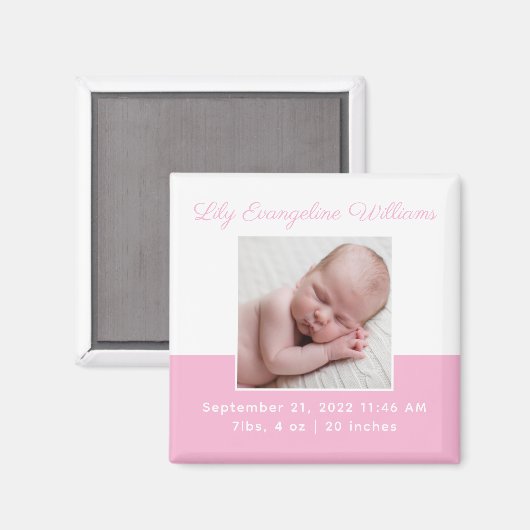 赤エレガントちゃん写真ピンク出産発表 マグネット (正面/裏面)