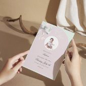 赤エレガントちゃん女の子のためのピンクのミント弓バプテスマ 招待状