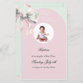 赤エレガントちゃん女の子のためのピンクミントボウ洗礼メニュー (正面/裏面)