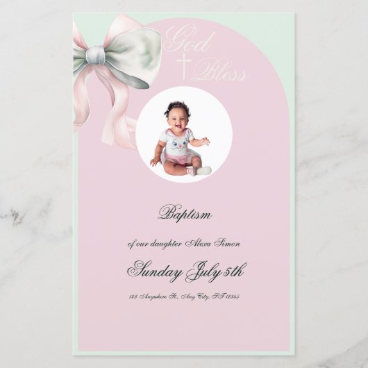 赤エレガントちゃん女の子のためのピンクミントボウ洗礼メニュー (正面)