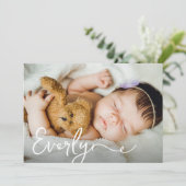 赤エレガントちゃん女の子の名前カスタム写真誕生 サンキューカード (スタンド正面)