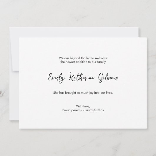 赤エレガントちゃん女の子の名前カスタム写真誕生 サンキューカード (裏面)