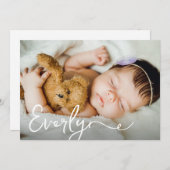 赤エレガントちゃん女の子の名前カスタム写真誕生 サンキューカード (正面/裏面)