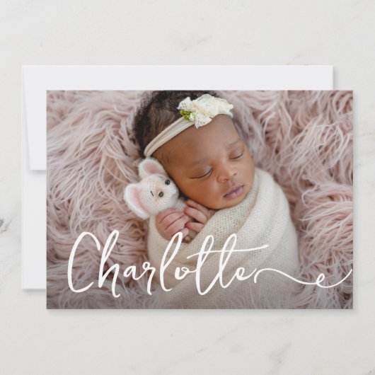 赤エレガントちゃん女の子の名前カスタム写真誕生 サンキューカード (正面)