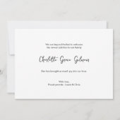 赤エレガントちゃん女の子の名前カスタム写真誕生 サンキューカード (裏面)