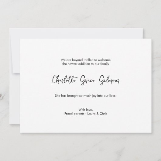 赤エレガントちゃん女の子の名前カスタム写真誕生 サンキューカード (裏面)