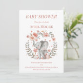 赤エレガントちゃん女の子の象の赤ちゃんシャワー 招待状 (スタンド正面)