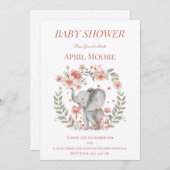 赤エレガントちゃん女の子の象の赤ちゃんシャワー 招待状 (正面/裏面)