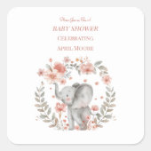 赤エレガントちゃん女の子ピンク象の赤ちゃんシャワー スクエアシール (正面)