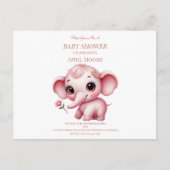 赤エレガントちゃん女の子ピンク象の赤ちゃんシャワー ポストカード (正面)