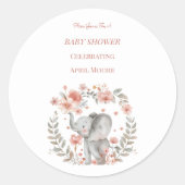 赤エレガントちゃん女の子ピンク象の赤ちゃんシャワー ラウンドシール (正面)
