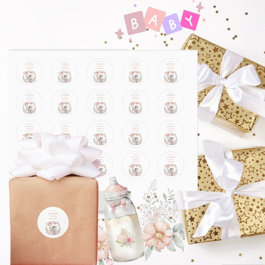 赤エレガントちゃん女の子ピンク象の赤ちゃんシャワー ラウンドシール