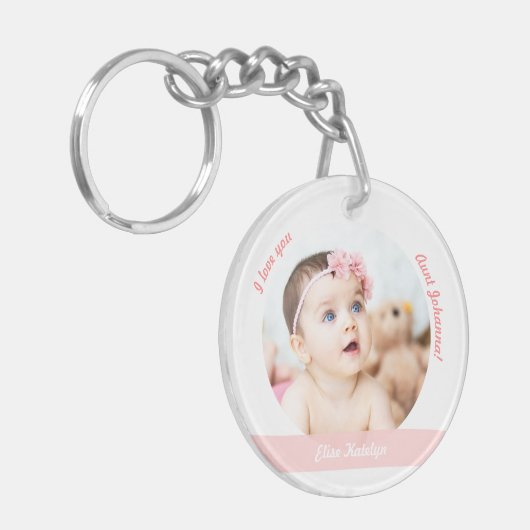 赤エレガントちゃん女の子2写真名日付誕生4おばさん キーホルダー (正面左)