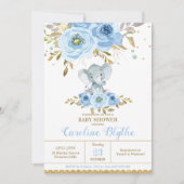 赤エレガントちゃん青フローラゾウ男の子の赤ちゃんシャワー 招待状 (正面)