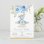 赤エレガントちゃん青フローラゾウ男の子の赤ちゃんシャワー 招待状 (スタンド正面)