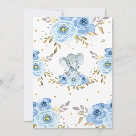 赤エレガントちゃん青フローラゾウ男の子の赤ちゃんシャワー 招待状 (裏面)