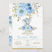 赤エレガントちゃん青フローラゾウ男の子の赤ちゃんシャワー 招待状 (正面/裏面)