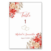 赤エレガントとアイボリーバラ結婚の徴候 テーブルナンバー (裏面)