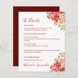 赤エレガントとアイボリーバラ結婚ズ エンクロージャーカード