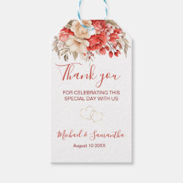 赤エレガントとアイボリーバラ結婚ズ ギフトタグ