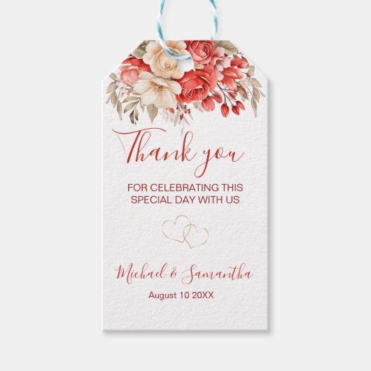 赤エレガントとアイボリーバラ結婚ズ ギフトタグ (正面)