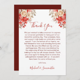 赤エレガントとアイボリーバラ結婚ズ サンキューカード