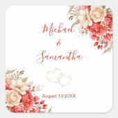 赤エレガントとアイボリーバラ結婚ズ スクエアシール (正面)