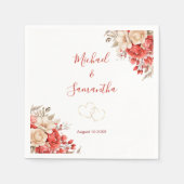 赤エレガントとアイボリーバラ結婚ズ スタンダードカクテルナプキン (正面)