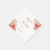 赤エレガントとアイボリーバラ結婚ズ スタンダードカクテルナプキン (角)