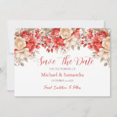 赤エレガントとアイボリーバラ結婚ズ セーブザデート (正面)