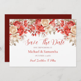 赤エレガントとアイボリーバラ結婚ズ セーブザデート