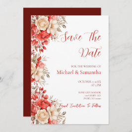 赤エレガントとアイボリーバラ結婚ズ セーブザデート